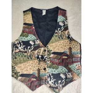 Vintage Saddle River Sportswear Cow Themed Vest Size Medium Granny Core Country